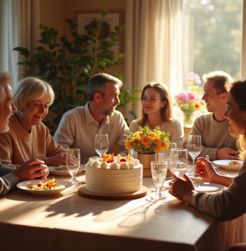 Famille multigenerations autour d'un repas anniversaire chaleureux