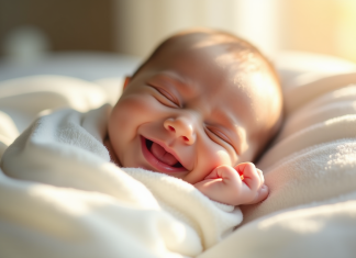 Bébé endormi dans une couverture blanche douce