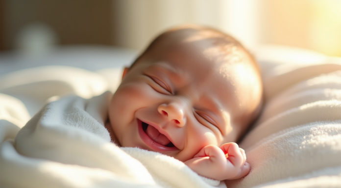 Bébé endormi dans une couverture blanche douce