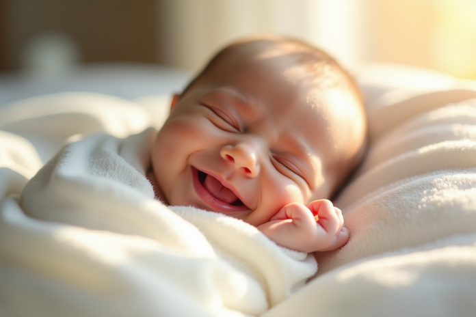 Bébé endormi dans une couverture blanche douce