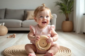 Bébé fille de 7 mois avec jouet en France