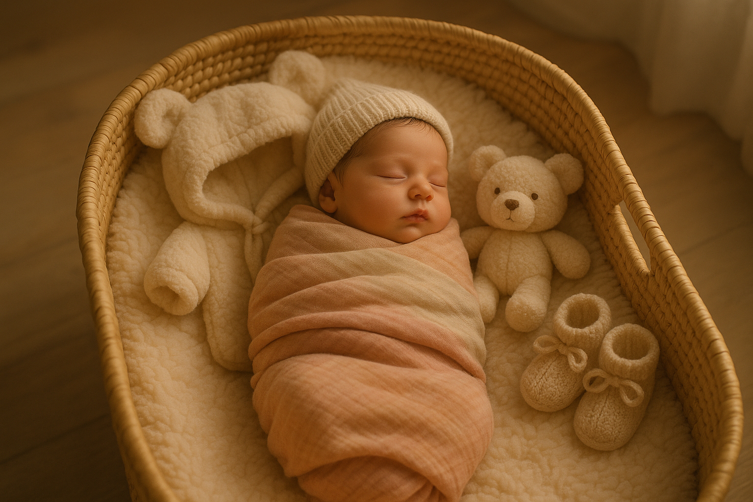 Bébé endormi dans un berceau douillet enveloppé dans une couverture pastel