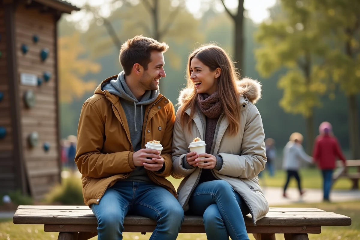 Jeune couple partageant un pique-nique dans un parc alsacien