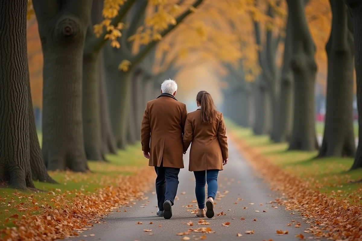 Couple se promenant de dos dans un parc en automne, évoquant le respect de la vie privée et des limites à ne pas franchir