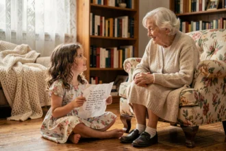 Petite fille récitant un poème à sa grand-mère pour la fête des grand-mères