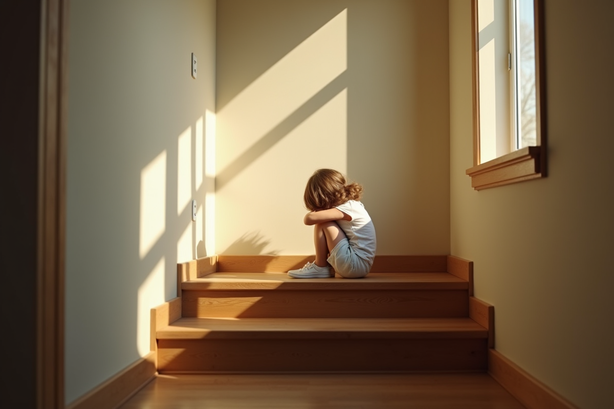 Enfant seul assis sur l