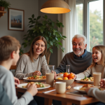 Liens familiaux : pourquoi ils sont importants pour le bien-être et l’équilibre familial Famille multigenerational partageant un repas convivial