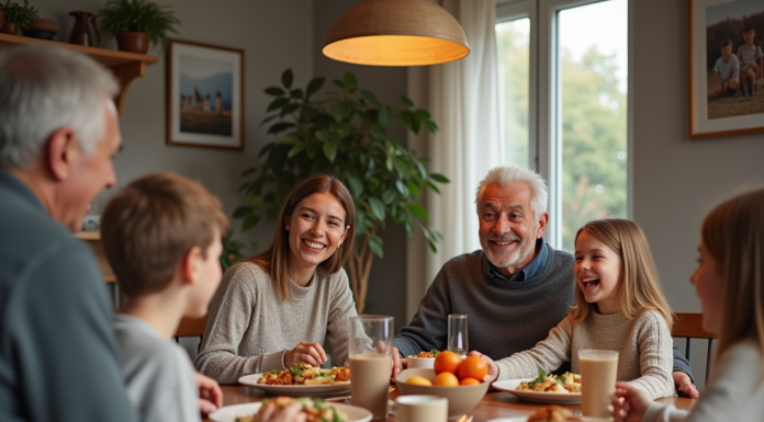 Famille multigenerational partageant un repas convivial