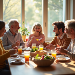 Famille multigenerational partageant un repas convivial