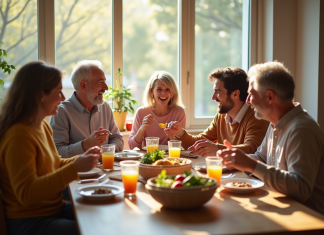 Famille multigenerational partageant un repas convivial