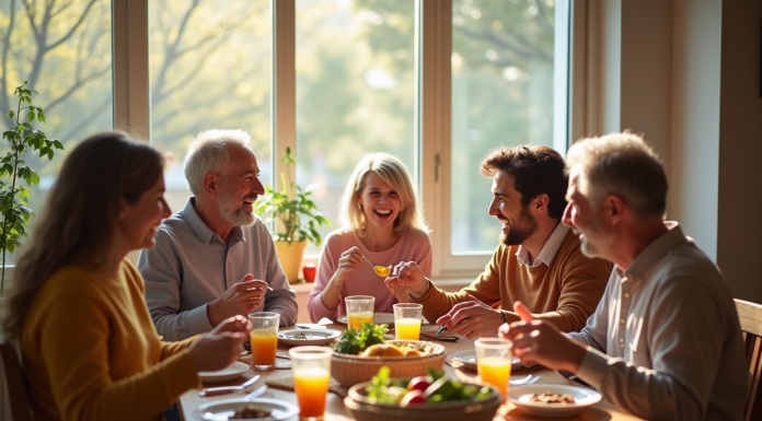 Famille multigenerational partageant un repas convivial