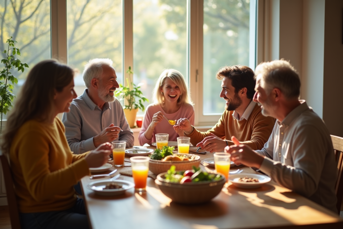 Famille multigenerational partageant un repas convivial