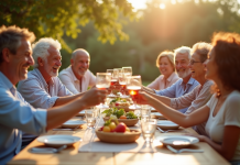 Famille multigenerationale lors d un repas en plein air
