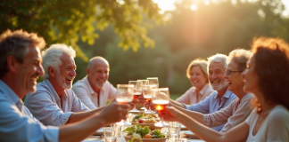 Famille multigenerationale lors d un repas en plein air