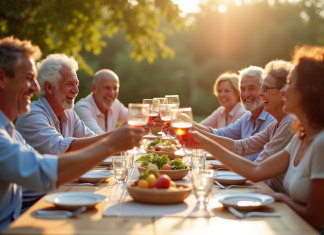 Famille multigenerationale lors d un repas en plein air