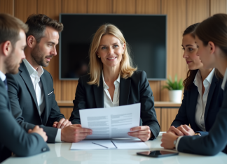 Règles efficaces : mettre en place des directives claires pour votre entreprise Femme en réunion d'entreprise avec collègues attentifs