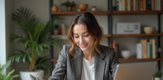 Éducation financière : découvrez ses nombreux avantages ! Jeune femme en blazer examine documents financiers à la maison