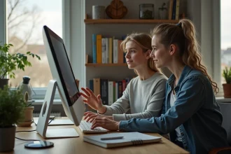 Femme soutenant son ado dans un bureau à la maison