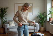 Enlever le stress du voyage : astuces et conseils pratiques pour partir sereinement Femme d'âge moyen préparant sa valise dans un salon cosy