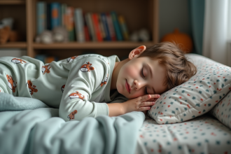 Jeune garçon autiste dormant paisiblement dans sa chambre
