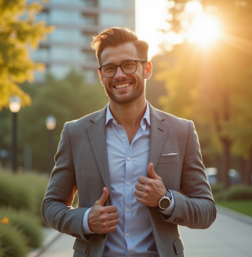 Nos meilleurs conseils pour reconnaître l’homme parfait idéal Homme confiant souriant dans un parc urbain ensoleille