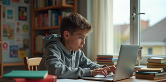 IA pour devoirs : comment choisir la bonne solution ? Adolescent en étude avec ordinateur portable dans sa chambre