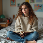 Crise d’adolescence : Durée, symptômes et conseils pour y faire face Jeune fille de 15 ans pensant dans sa chambre avec journal