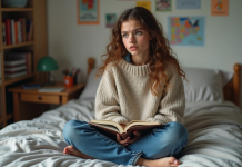 Crise d’adolescence : Durée, symptômes et conseils pour y faire face Jeune fille de 15 ans pensant dans sa chambre avec journal