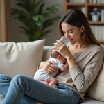 Allaitement : Boire pendant, recommandations pour les mamans Femme allaitant son bébé dans un salon chaleureux