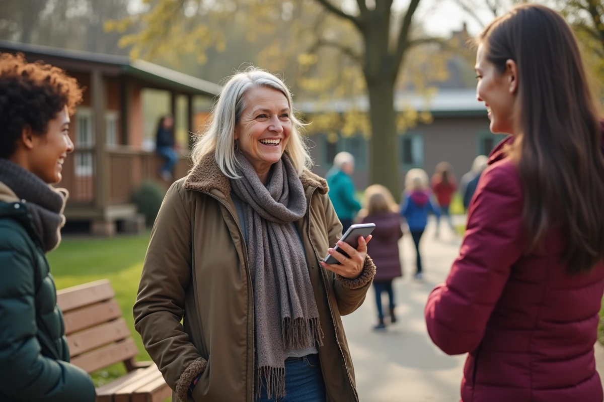Maman discutant avec des parents au parc