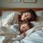Enfant : quel âge idéal pour dormir avec lui ? Mère et enfant endormis dans un lit douillet