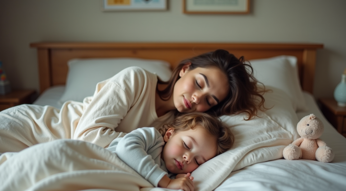 Enfant : quel âge idéal pour dormir avec lui ? Mère et enfant endormis dans un lit douillet